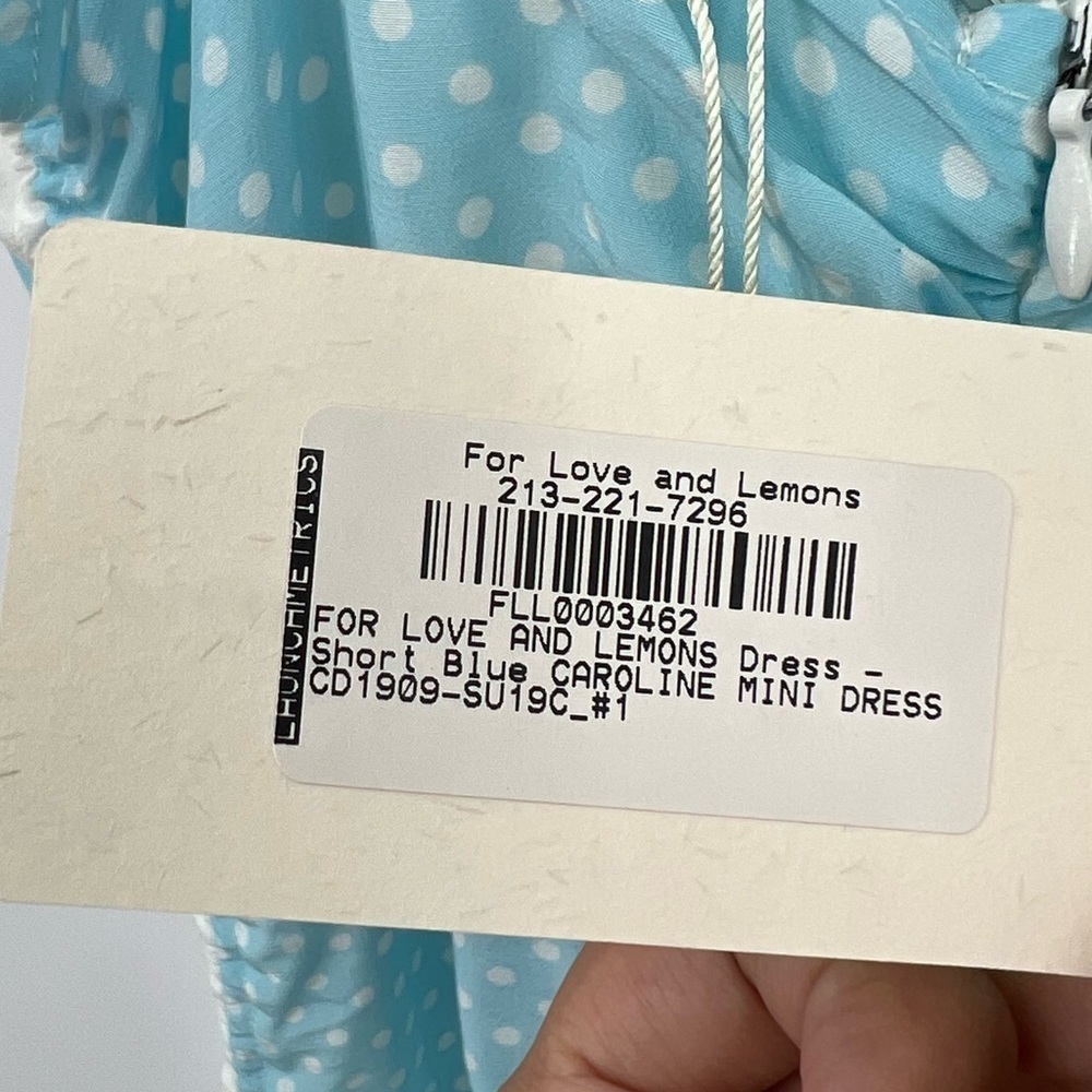 For Love & Lemons Caroline Mini Midi Light Blue Polka Dot Dress New With Tags - Picture 13 of 14